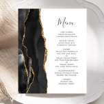 Black Gold Agate Hochzeitsmenü<br><div class="desc">Die links Seite dieses eleganten,  modernen Hochzeitsmenüs besticht durch einen schwarzen Aquarellrahmen,  der mit vergoldetem Imitat-Glitzer besticht. Der anpassbare Text kombiniert handgeschriebene handgeschriebene Schriftzeichen aus Holzkohle mit Schriftart aus Kupferplatte auf weißem Hintergrund. Auf der Rückseite ist ein passendes schwarz-goldfarbenes Agerat-Design zu sehen.</div>