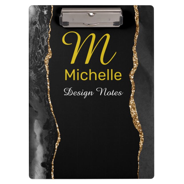 Black & Gold Agate Klemmbrett (Vorderseite)