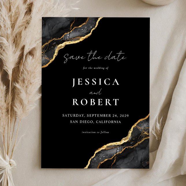 Black Gold Agate Marble Elegante Hochzeit Save The Date (Von Creator hochgeladen)