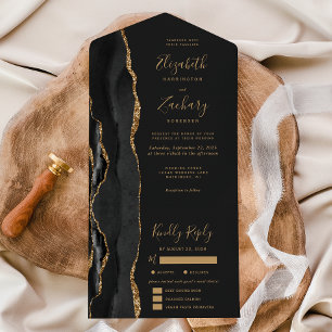 Black Gold Agate Meal Optionen Dunkle Hochzeit All In One Einladung
