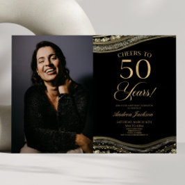 Black Gold Agate Picture 50. Geburtstagsparty Einladung