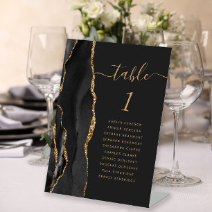 Black Gold Agate Script Dark Wedding Tischnummer Sockelschild