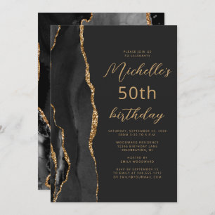 Black Gold Agate Slate Script 50. Geburtstag Einladung