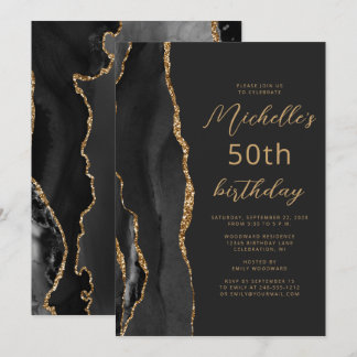 Black Gold Agate Slate Script 50. Geburtstag Einladung