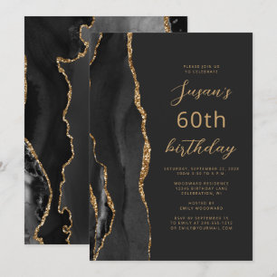 Black Gold Agate Slate Script 60. Geburtstag Einladung