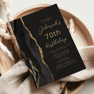 Black Gold Agate Slate Script 70. Geburtstag Einladung