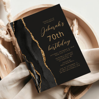 Black Gold Agate Slate Script 70. Geburtstag Einladung
