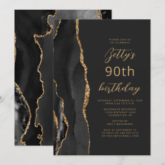 Black Gold Agate Slate Script 90. Geburtstag Einladung