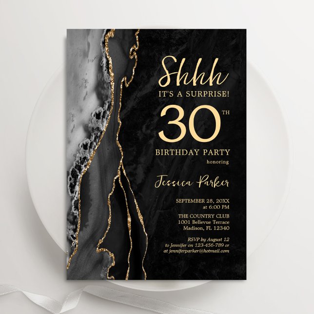 Black Gold Agate Überraschung 30. Geburtstag Einladung (Von Creator hochgeladen)