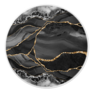 Black Gold Agate Watercolor Keramik Knoblauch Keramikknauf