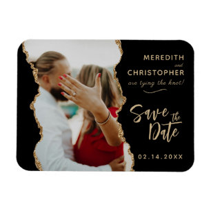 Black Gold Agate Wedding Foto Save the Date Magnet