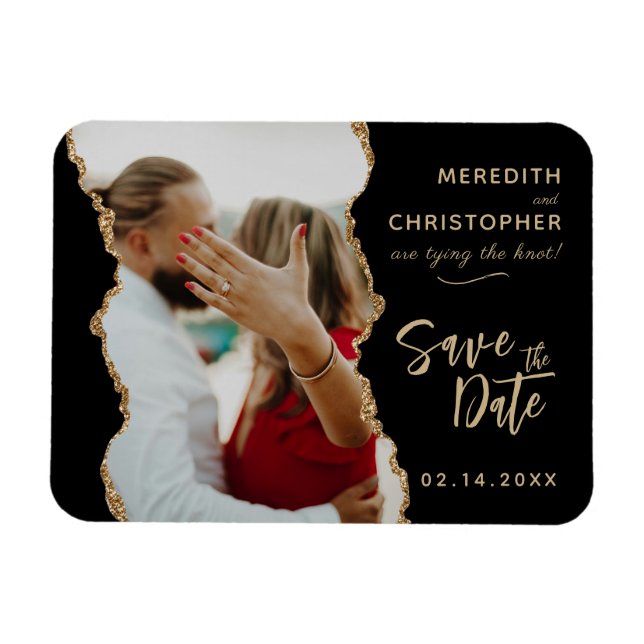 Black Gold Agate Wedding Foto Save the Date Magnet (Horizontal)