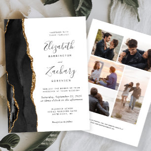 Black Gold Agate White Wedding mit 5 Fotos Einladung