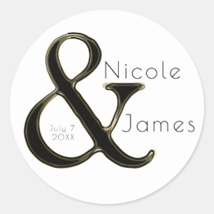 Black & Gold Ampersand Chic Custom Wedding Gefalle Runder Aufkleber