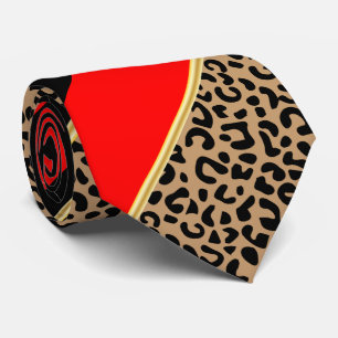 Black, Gold and Red Diagonal Stripe Leopard Krawatte