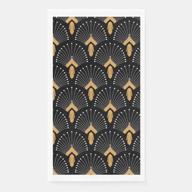 Black, Gold and White Art Deco Fan Flowers Motiv Serviette (Vorderseite)