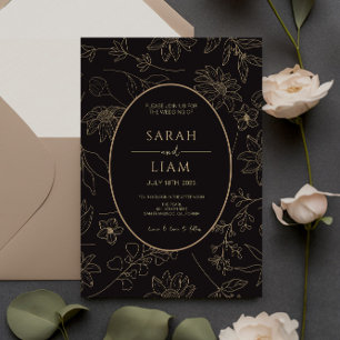 Black & Gold Anemone Line Wildblume Einladung