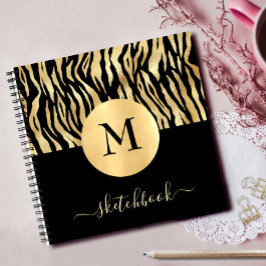 Black Gold Animal Print Glam Monogram Sketchbook Notizbuch