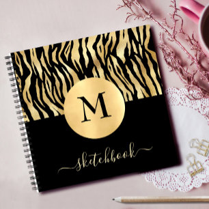 Black Gold Animal Print Glam Monogram Sketchbook Notizbuch