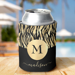 Black Gold Animal Print Monogram Name Glam Chic Dosenkühler