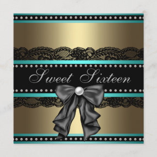 Black Gold Aquamarin Blue Sweet 16 Geburtstagspart Einladung