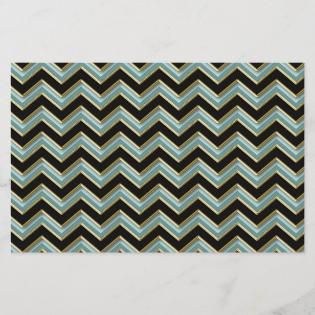 Black Gold Aquamarin ZigZag Briefpapier (Vorderseite)