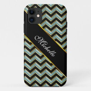Black Gold Aquamarin ZigZag Case-Mate iPhone Hülle