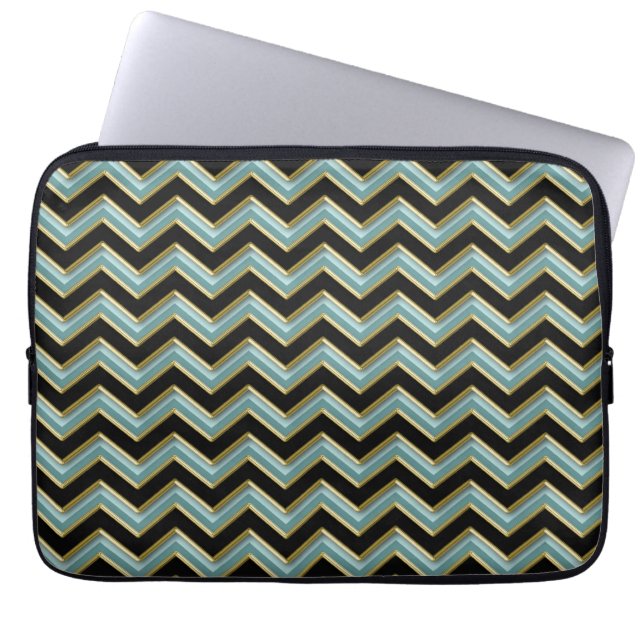 Black Gold Aquamarin ZigZag Laptopschutzhülle (Vorderseite)