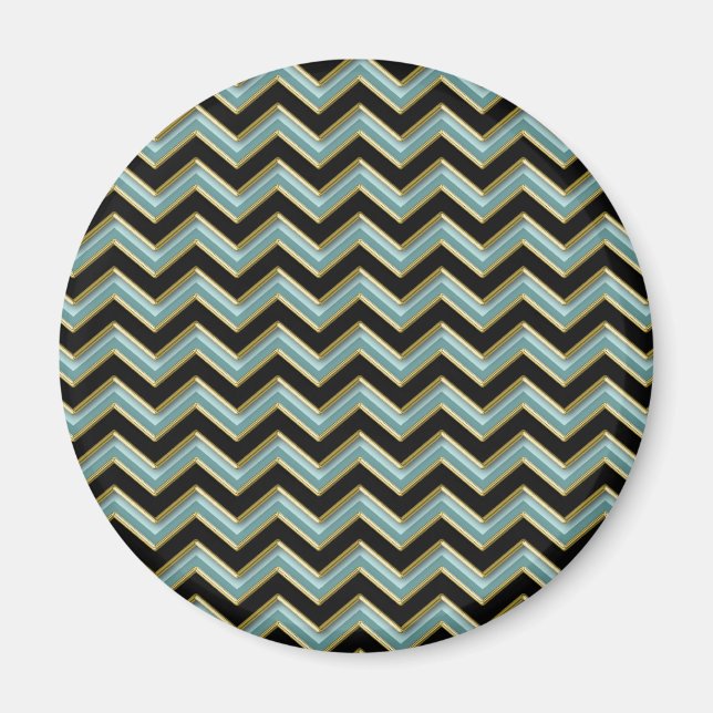 Black Gold Aquamarin ZigZag Magnet (Vorne)