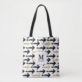 Black & Gold Arrow Monogram Totbeutel