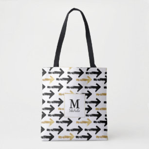 Black & Gold Arrow Monogram Totbeutel