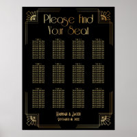 Black & Gold Art Deco 12 Tables Sitzkarte