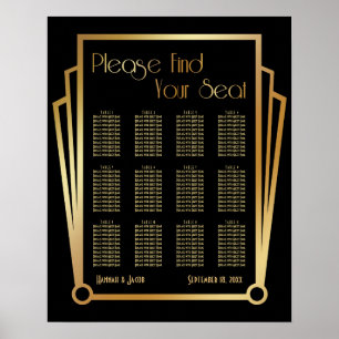 Black & Gold Art Deco 12 Tables Sitzkarte Poster