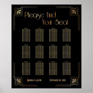 Black & Gold Art Deco 12 Tables Sitzkarte Poster