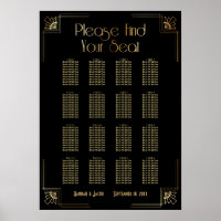 Black & Gold Art Deco 16 Tables Sitzkarte