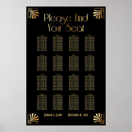 Black & Gold Art Deco 16 Tables Sitzkarte Poster