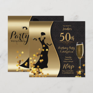Black & Gold Art Deco 50. Geburtstag Einladung