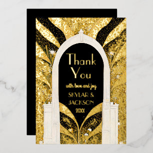 Black & Gold Art Deco Archway Wedding Vielen Dank Folieneinladung