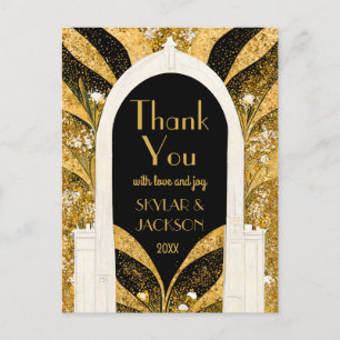 Black & Gold Art Deco Archway Wedding Vielen Dank Postkarte