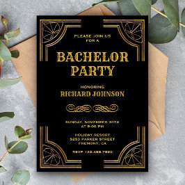Black Gold Art Deco Bachelor Party - Einladung