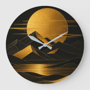 Black & Gold Art Deco Berglandschaftsuhr Große Wanduhr
