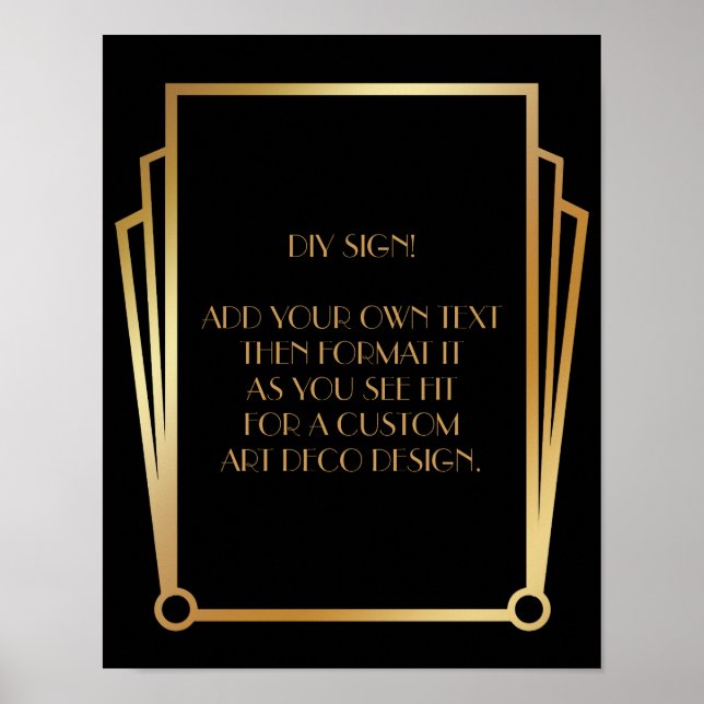 Black Gold Art Deco Custom DIY Wedding Sign Poster (Vorne)