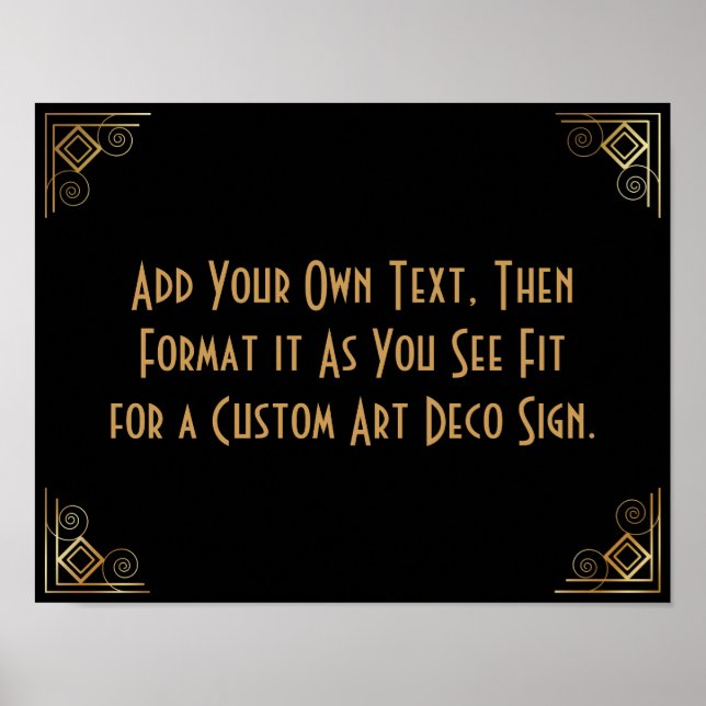 Black Gold Art Deco Custom DIY Wedding Sign Poster (Vorne)