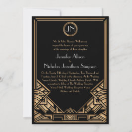 Black Gold Art Deco Gatsby Style Hochzeit lädt ein Einladung