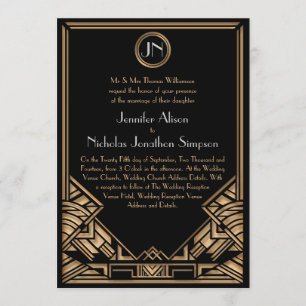 Black Gold Art Deco Gatsby Style Hochzeit lädt ein Einladung