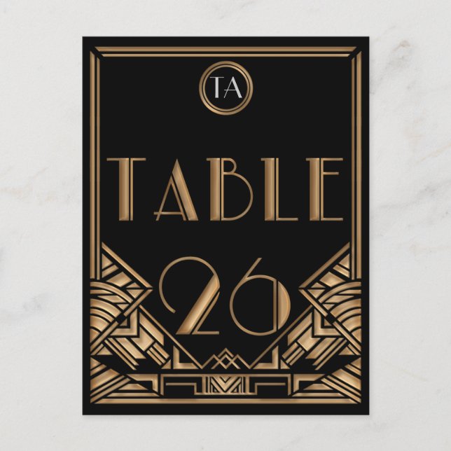 Black Gold Art Deco Gatsby Style Tischnummer 26 (Vorderseite)