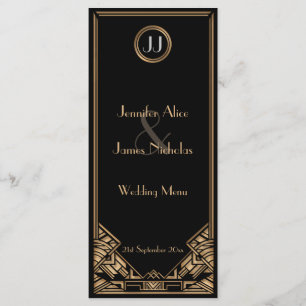 Black Gold Art Deco Gatsby Style Wedding Menü Menükarte