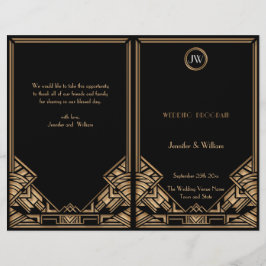 Black Gold Art Deco Gatsby Style Wedding Programm