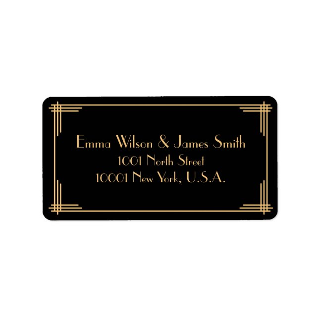 Black Gold Art Deco Great Gatsby Address Labels Adressaufkleber (Vorne)