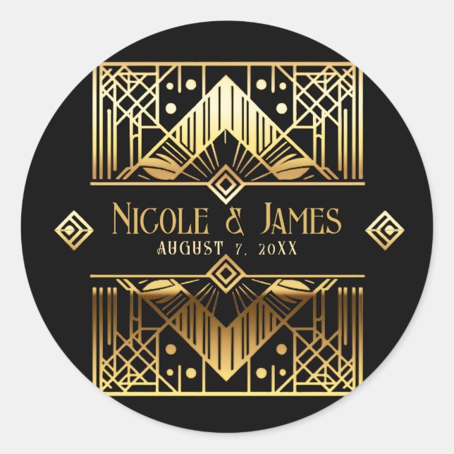 Black & Gold Art Deco Hochzeit Vielen Dank Runder Aufkleber (Vorderseite)